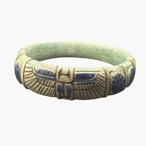 Vintage Egyptian-Style Glazed Faience Carved Bangle Bracelet